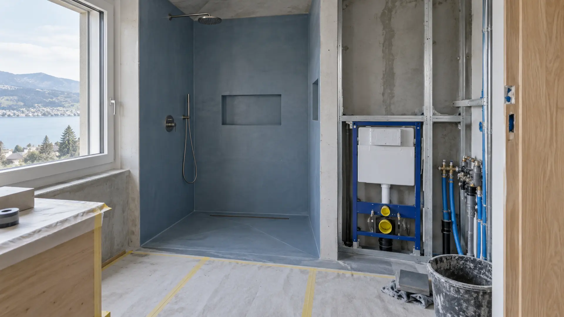 Abdichtung und Sanitärinstallationen während eines Badumbaus in der Schweiz
