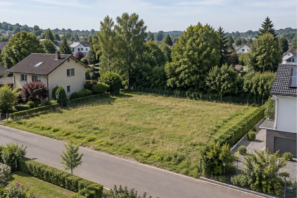 Unbebaute Parzelle in einem Wohnquartier vor der Bebauung